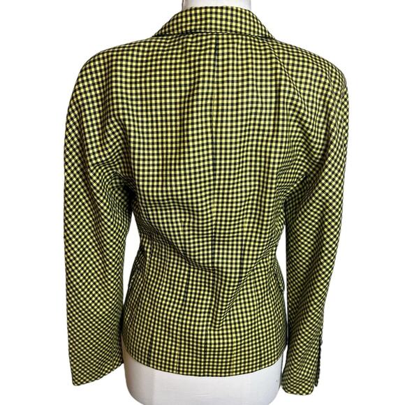 Vintage Escada double breasted wool cashmere check blazer yellow black Sz 36 - Picture 2 of 5